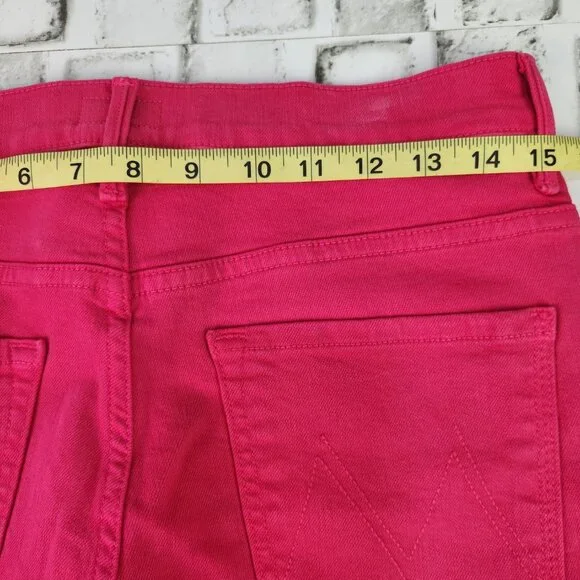 Mother High Waisted Runaway Slice Heel Women's Sz 32 Hot Pink Skinny Flare Jeans